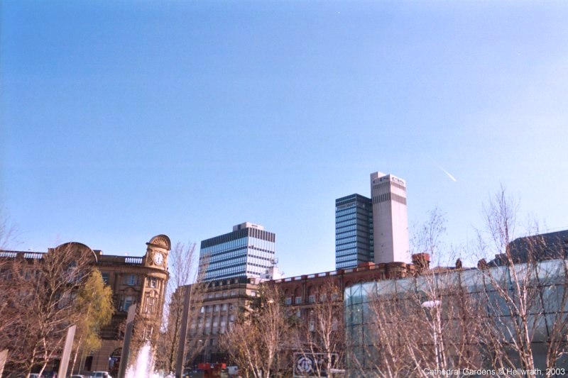 CIS building from Cathedral Gardens, Manchester