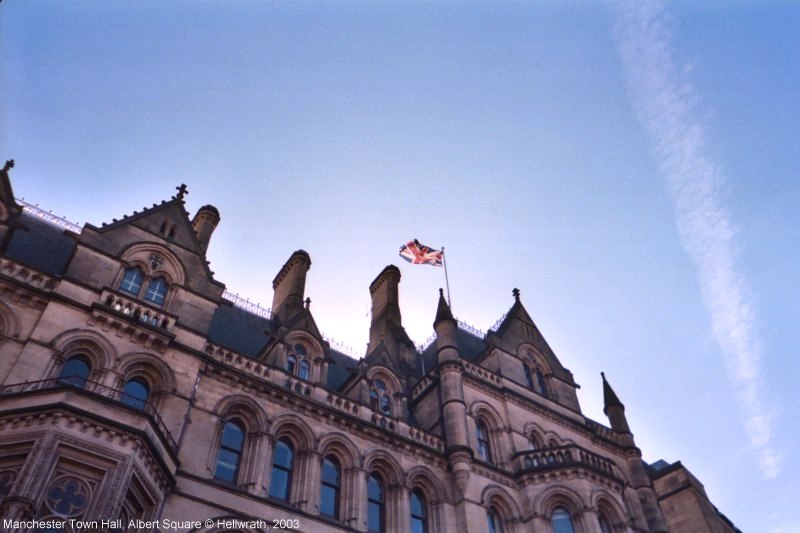 Union Flag flying over Manchester Town Hall, Albert Square, Manchester